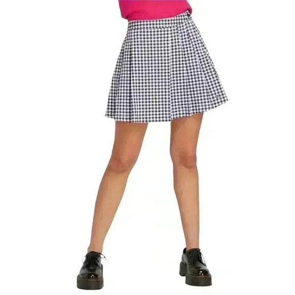 Georgia May Jagger Women's Navy & White Gingham Checked Cotton/Poly/Spandex Plea - Picture 1 of 12